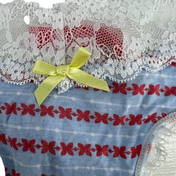 Splendies Blue Pink Pattern White Lace Waist Thong Panty Womens Size Small - Picture 2 of 7